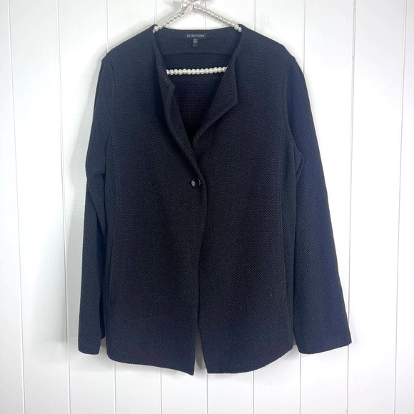 Eileen Fisher Boucle 1 Button Blazer SZ L in Black - Picture 1 of 7